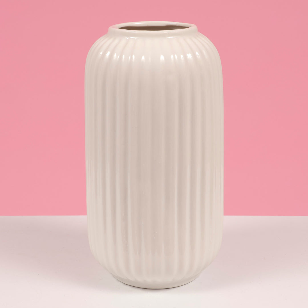 Ribbed Ceramic Centrepiece Vase - White (11x21.5cm)