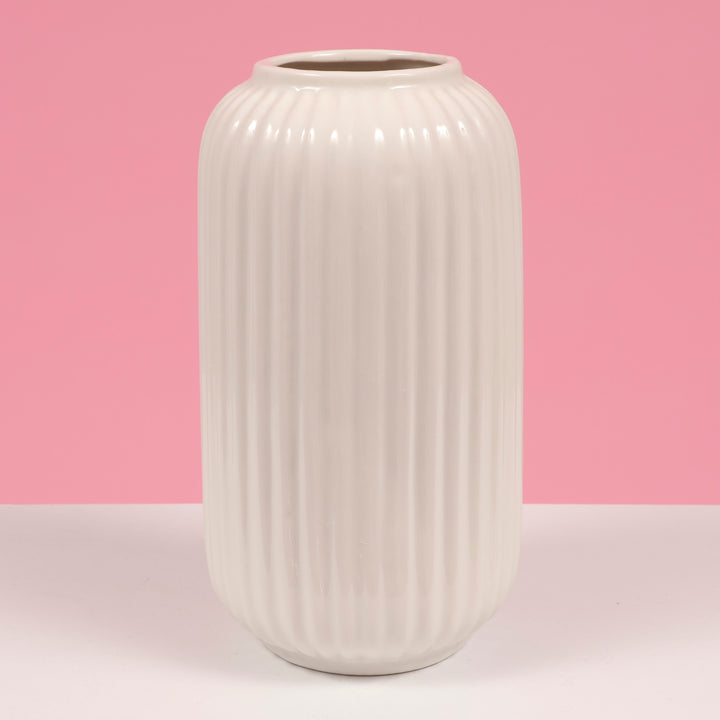 Ribbed Ceramic Centrepiece Vase - White (11x21.5cm)