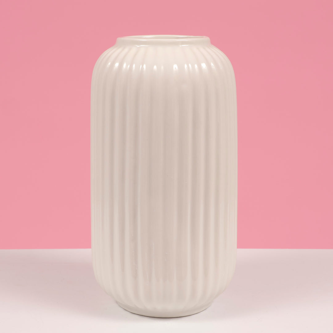 Ribbed Ceramic Centrepiece Vase - White (11x21.5cm) other view