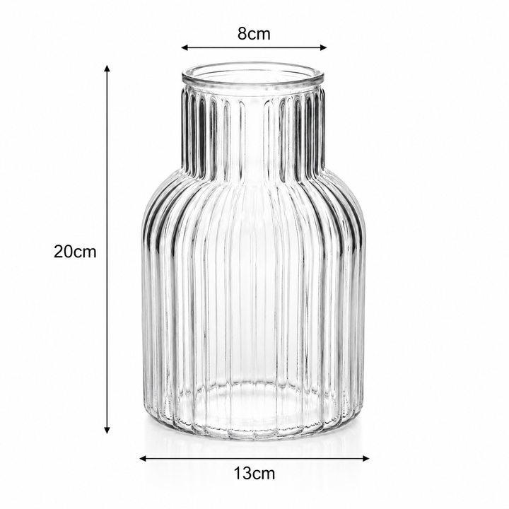 Ribbed Glass Bottle Vase - Clear (13x20cm) Dimensions
