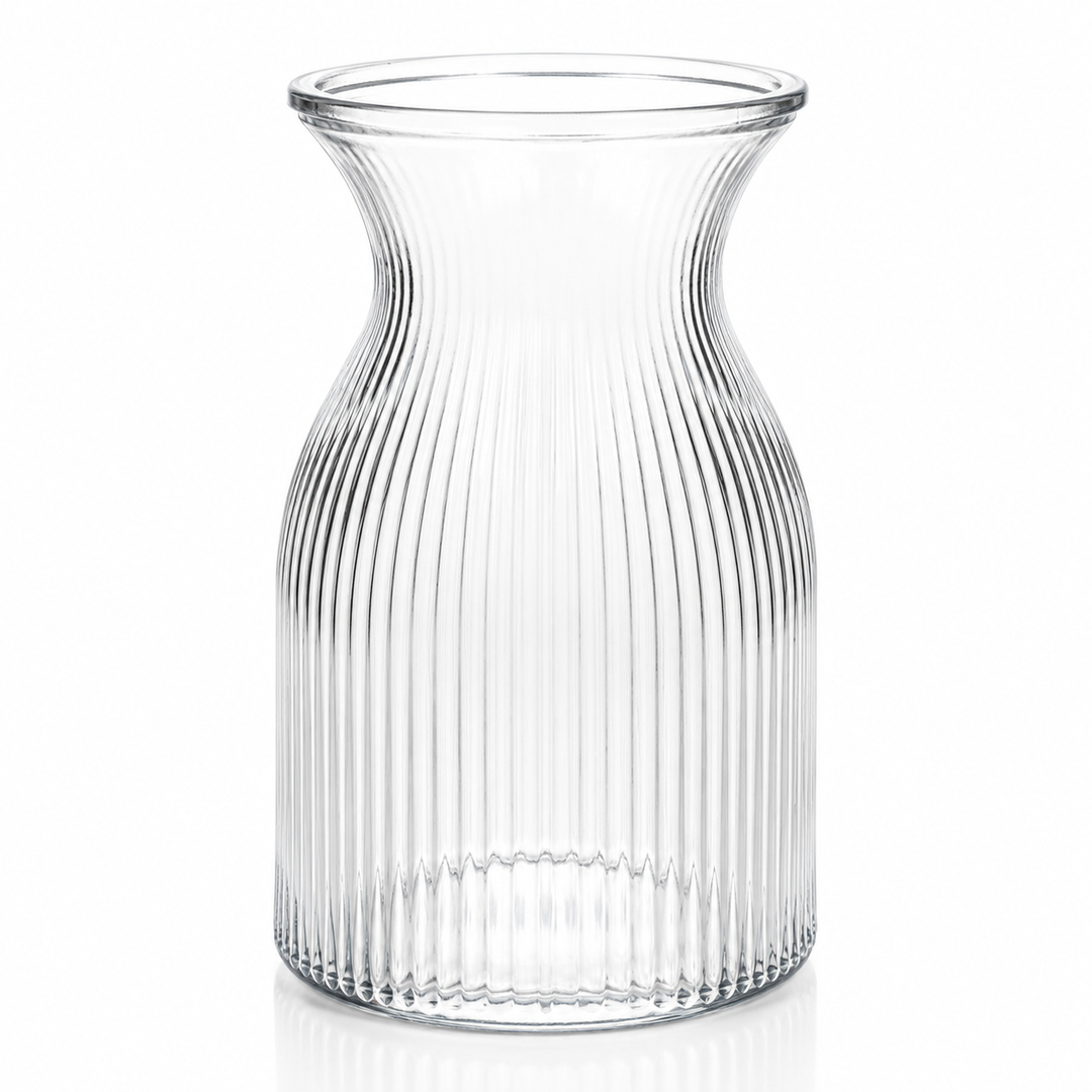 Ribbed Glass Curved Neck Vase - Clear (11.5x19.5cm)