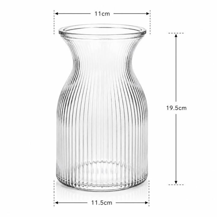 Ribbed Glass Curved Neck Vase - Clear (11.5x19.5cm) Dimensions