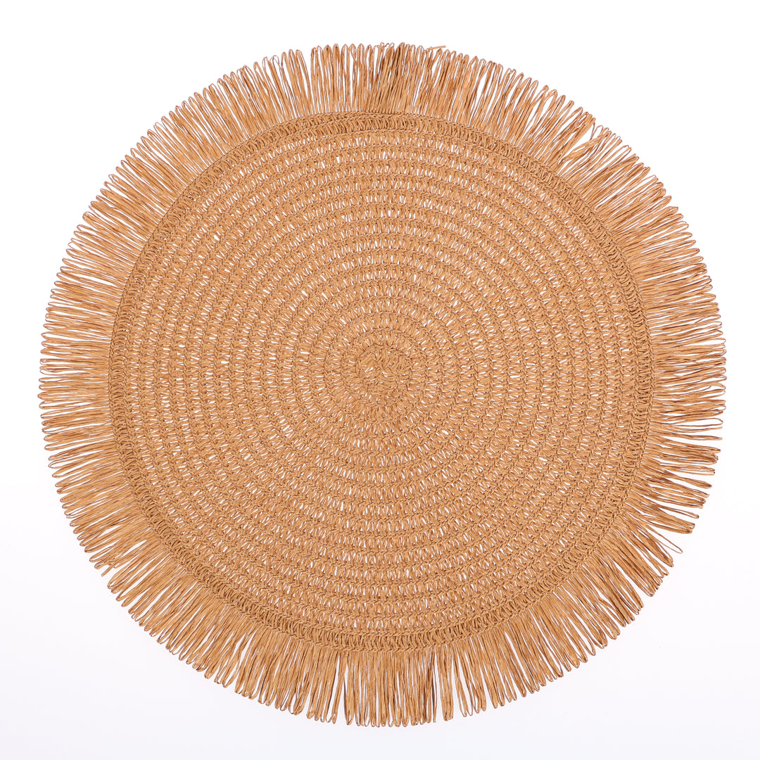 Round Woven Fringed Placemat - Natural