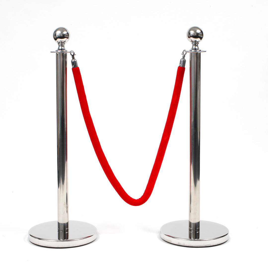 Silver Bollard / Stanchion & Velvet Red Rope