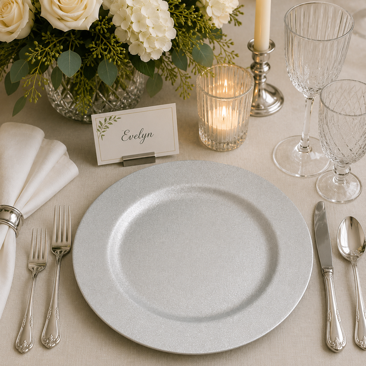 Glitter Charger Plate Set - Silver (33cm) ambient