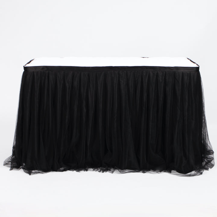 Tulle and Ice Silk Layered Table Skirting - Black (5.2m)