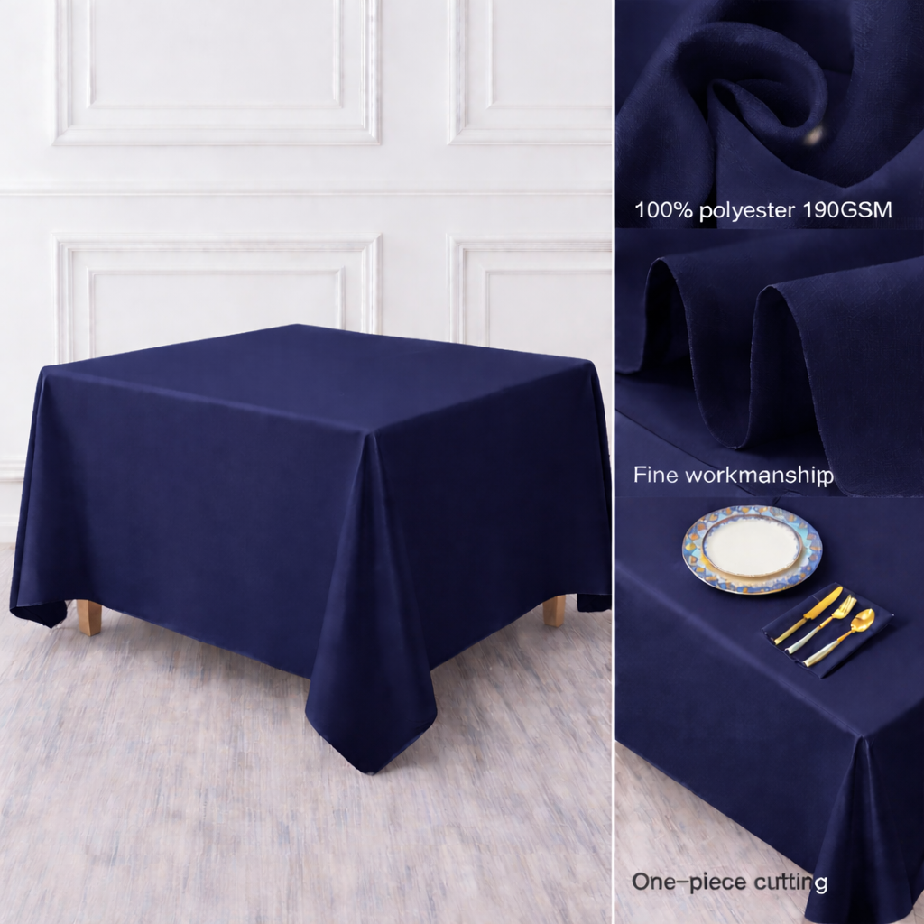 Navy Square Polyester Tablecloth Fabric Quality