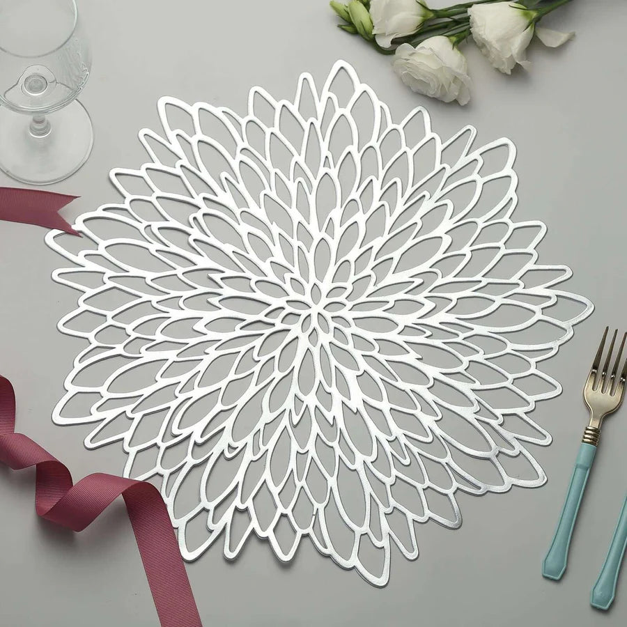 Decorative Floral Placemats - Metallic Silver in setting B