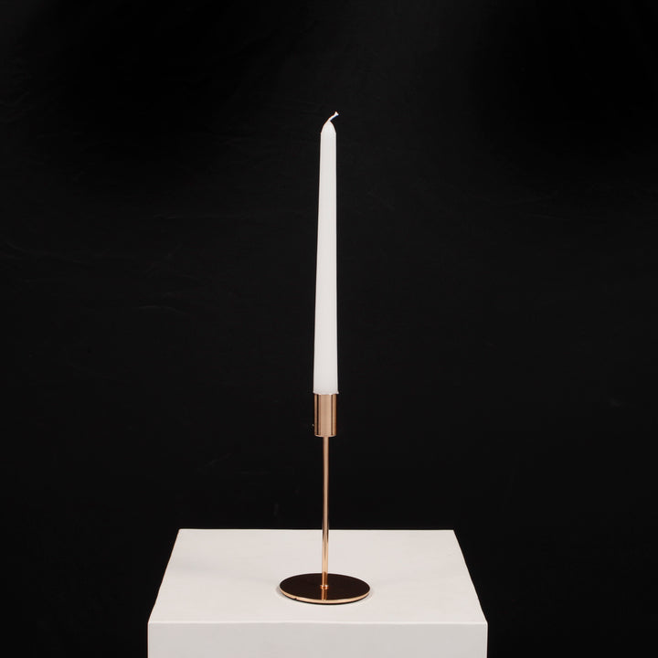 Taper Candle Holders - Gold 8cm x 18cm, with taper candle