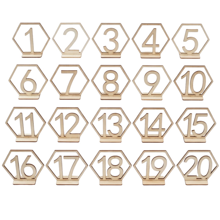 Hexagonal Table Numbers - Wood (1 - 20)