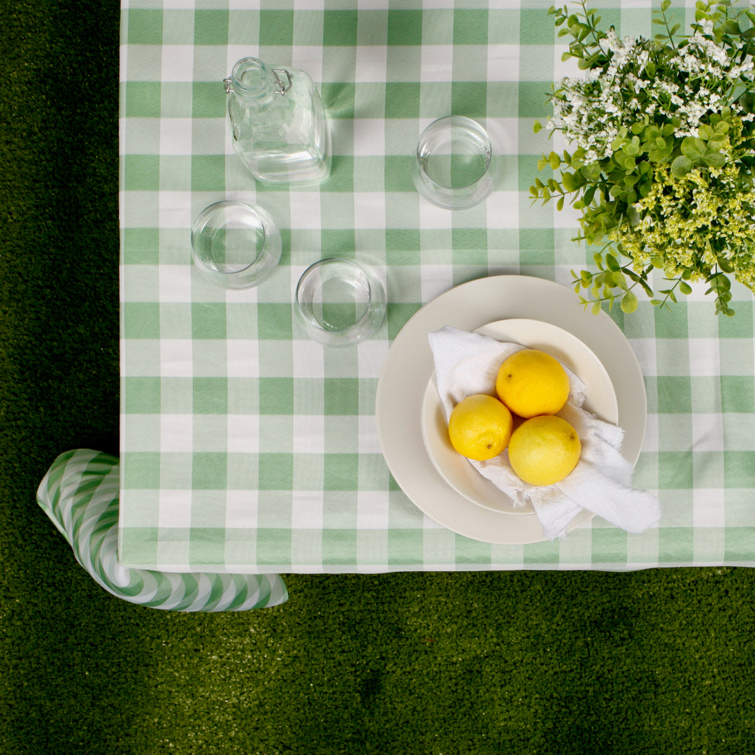 Green Checkered Tablecloth (153x259cm) picnic table setting