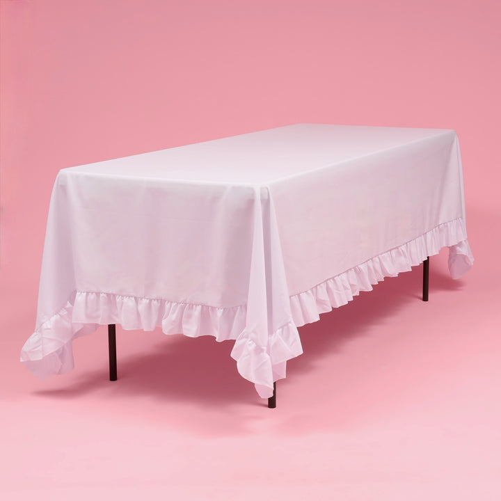 Premium Ruffle Rectangle Tablecloth - White (153x259cm)