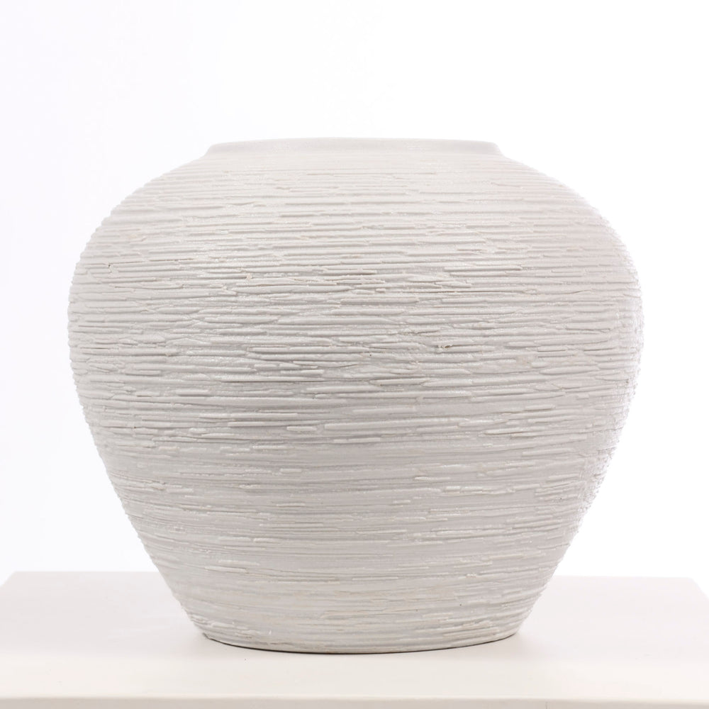 Textured Centrepiece Urn Shaped Vase - Light Grey (18x23cm) no flowers