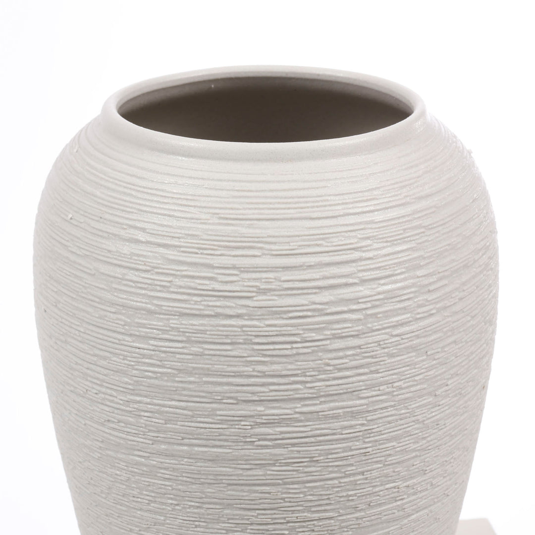 Textured Centrepiece Urn Shaped Vase - Light Grey (19x27cm) top opening view