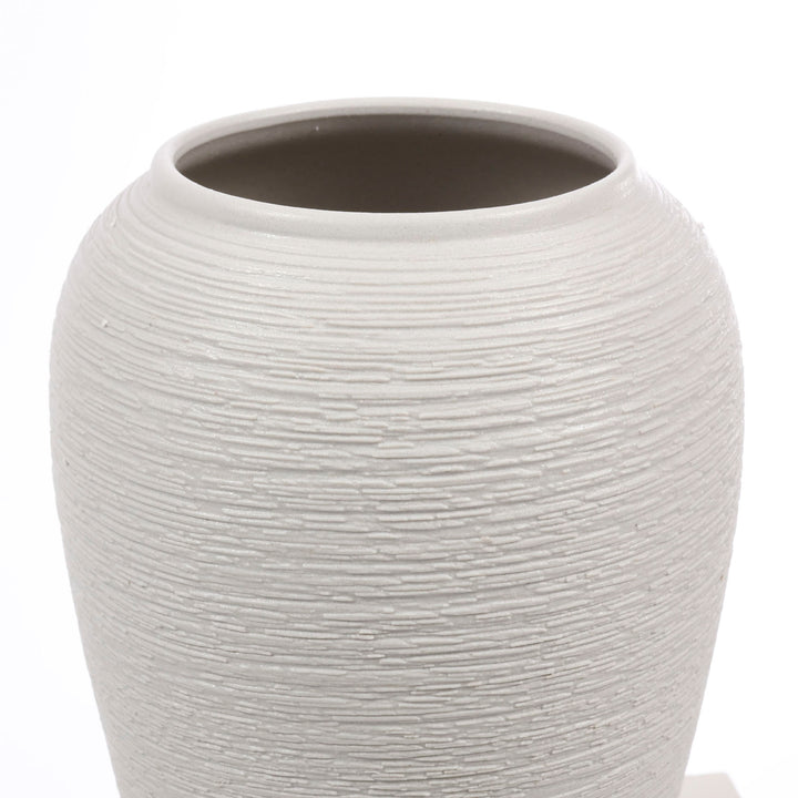 Textured Centrepiece Urn Shaped Vase - Light Grey (19x27cm) top opening view
