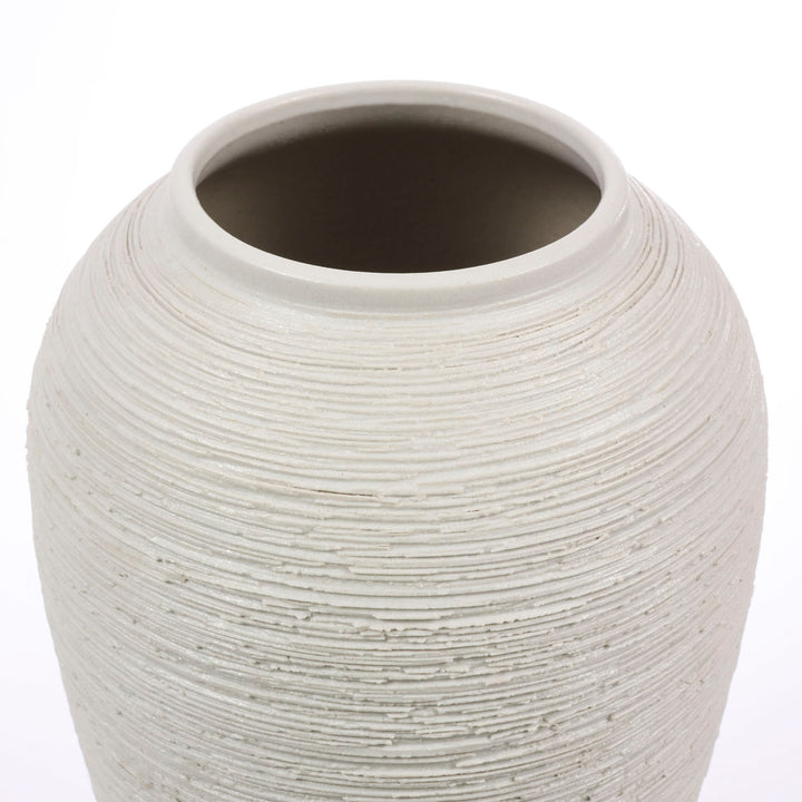 Textured Centrepiece Urn Shaped Vase - Light Grey (18x34cm) top view