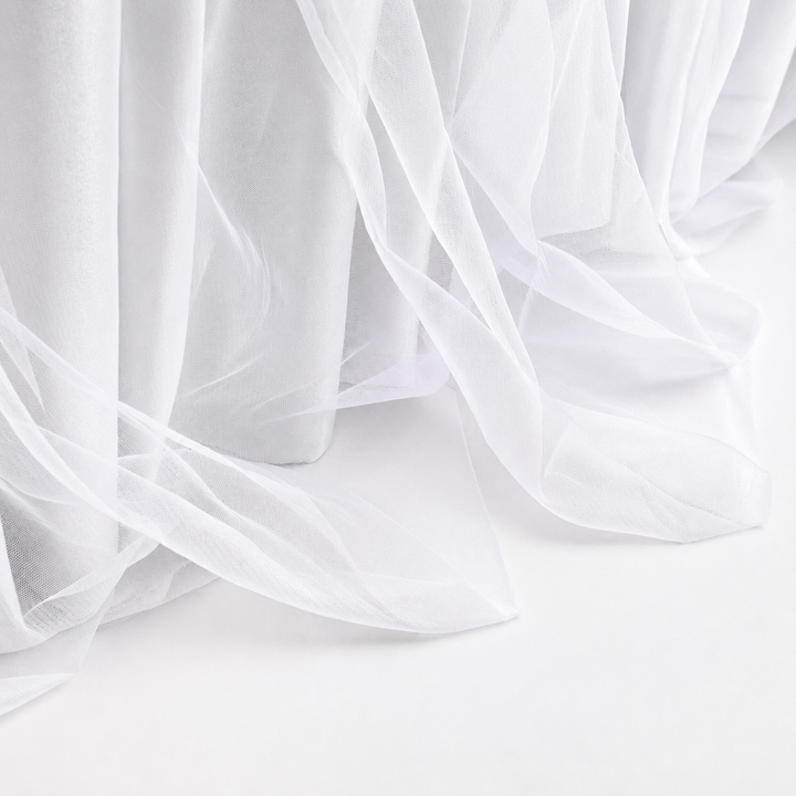 Tulle and Ice Silk Layered Table Skirting + BONUS Clips - White (3m) bottom of skirting