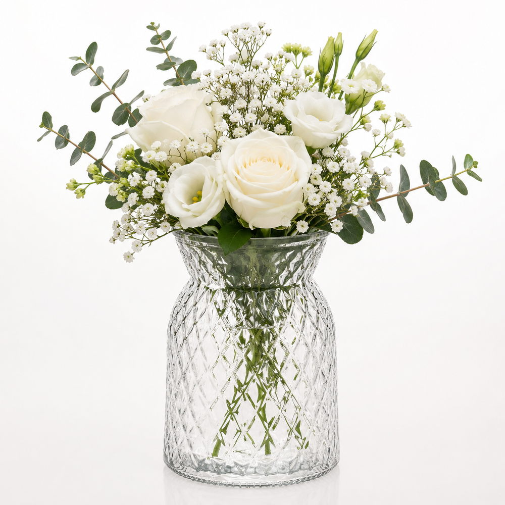 Vintage Bud / Posey Glass Vase - Clear (11.5x16cm) with Flowers