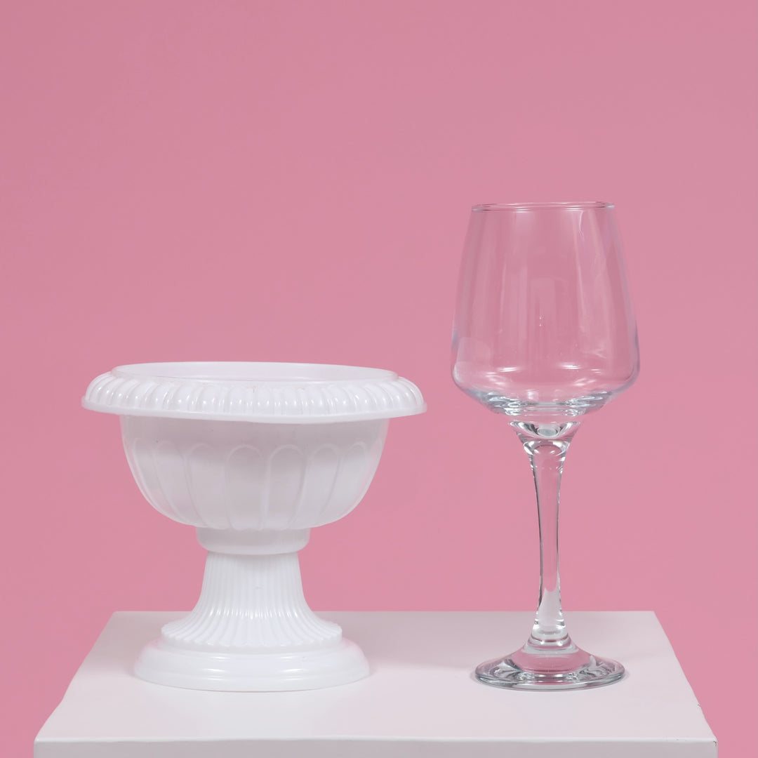 Vintage PVC Urn Centrepiece Vase  (14cmH) size comparison to a wine glass