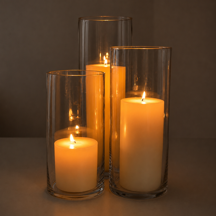 Wax Pillar Candle & Vase Package (18 Candles, 18 Vases)