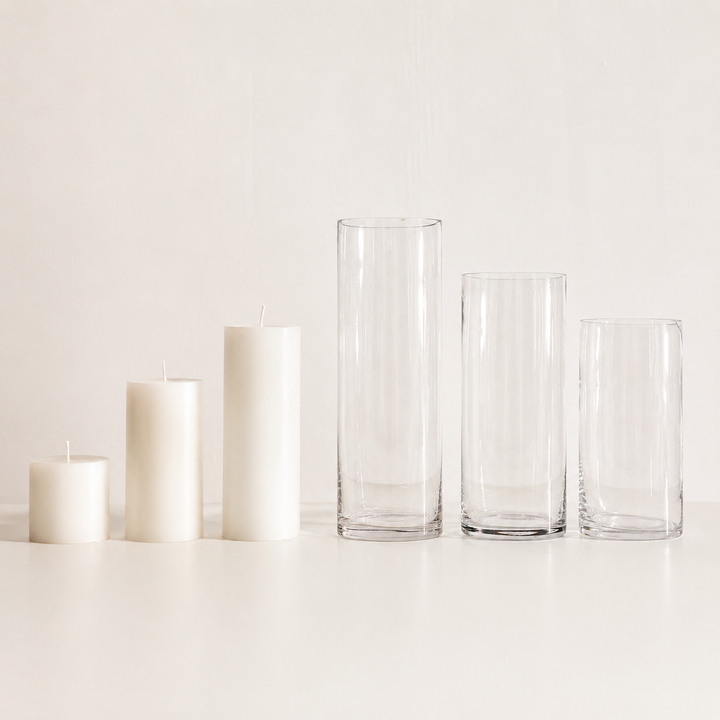 Wax Pillar Candle & Vase Package (18 Candles, 18 Vases)
