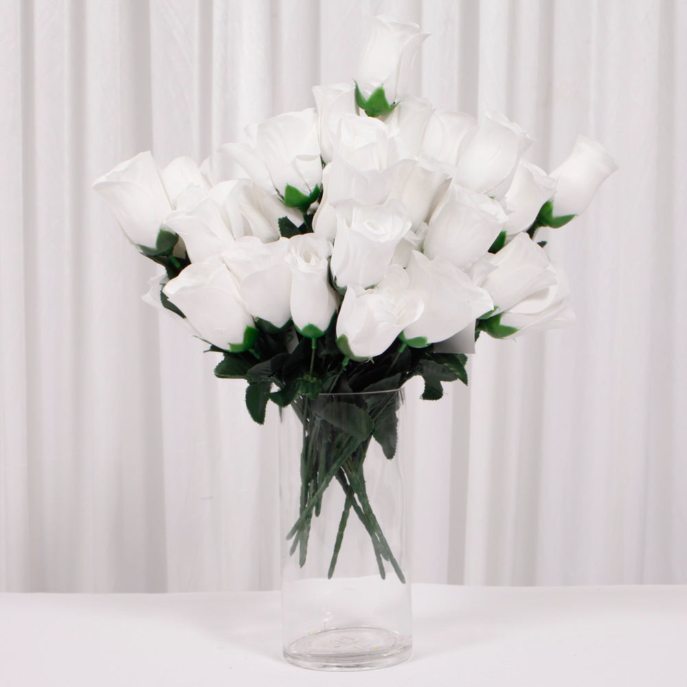 Artificial Silk Premium Rose Bud Bouquet - White in vase