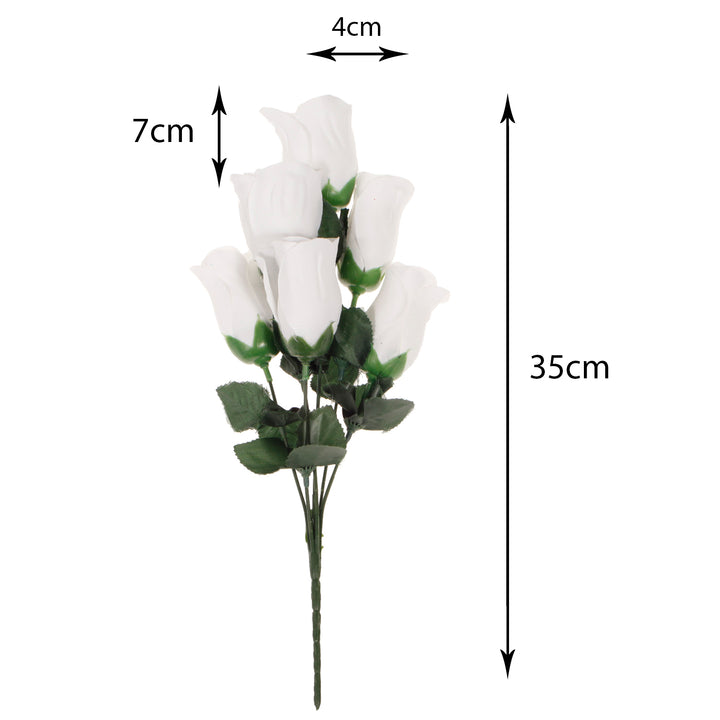 Artificial Silk Premium Rose Bud Bouquet - White sizing