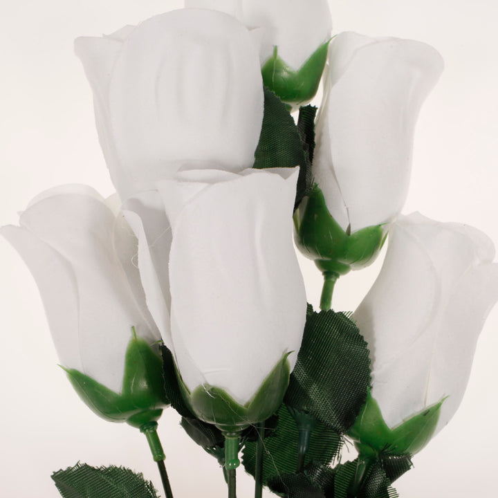 Artificial Silk Premium Rose Bud Bouquet - White detail