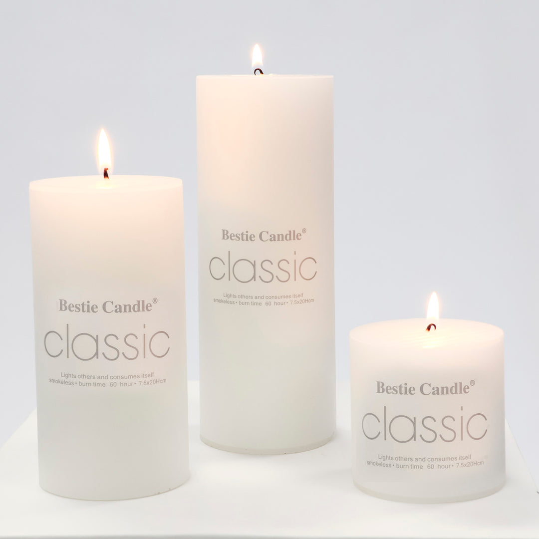 Wax Pillar Candle - White (7.5x7.5cm) all candles