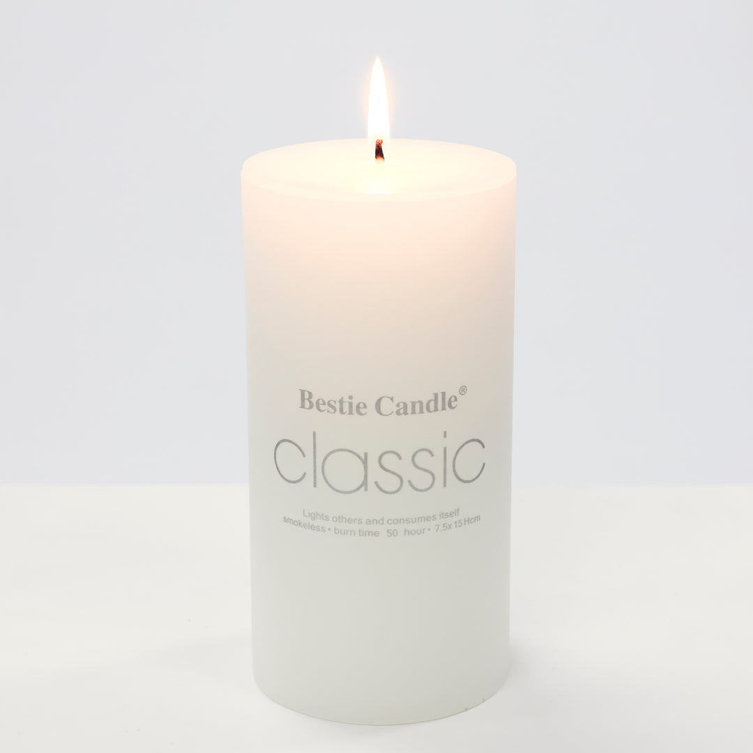 Wax Pillar Candle - White (7.5x15cm) in sleeve