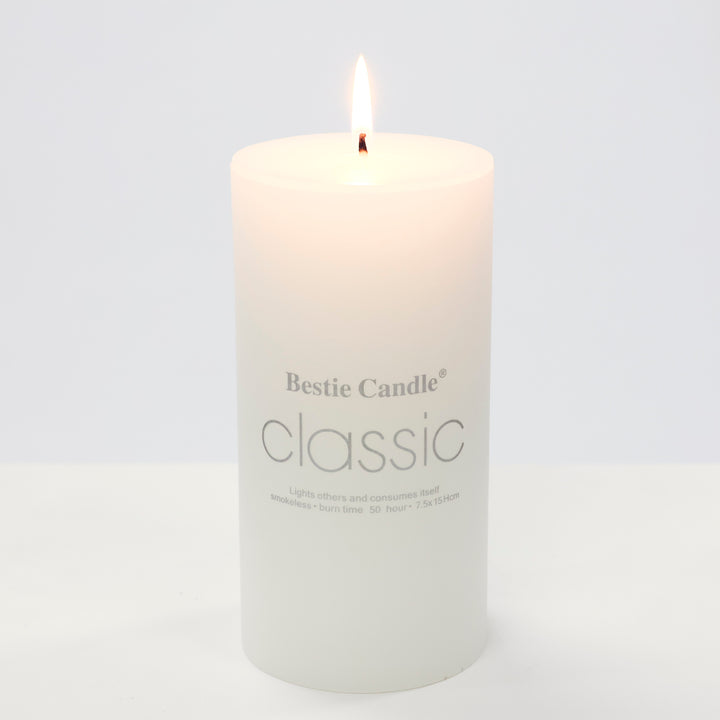Wax Pillar Candle - White (7.5x15cm) in sleeve