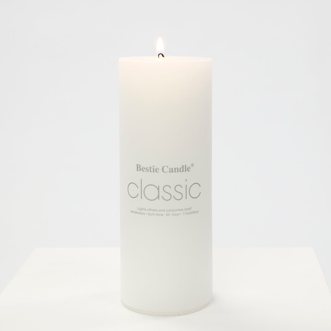 Wax Pillar Candle - White (7.5x20cm) in sleeve