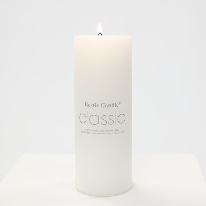 Wax Pillar Candle - White (7.5x20cm) in sleeve