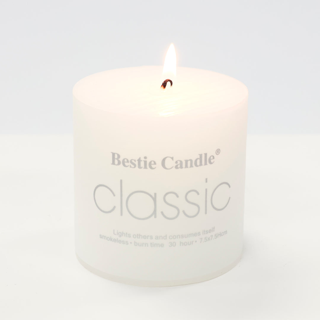 Wax Pillar Candle - White (7.5x7.5cm)