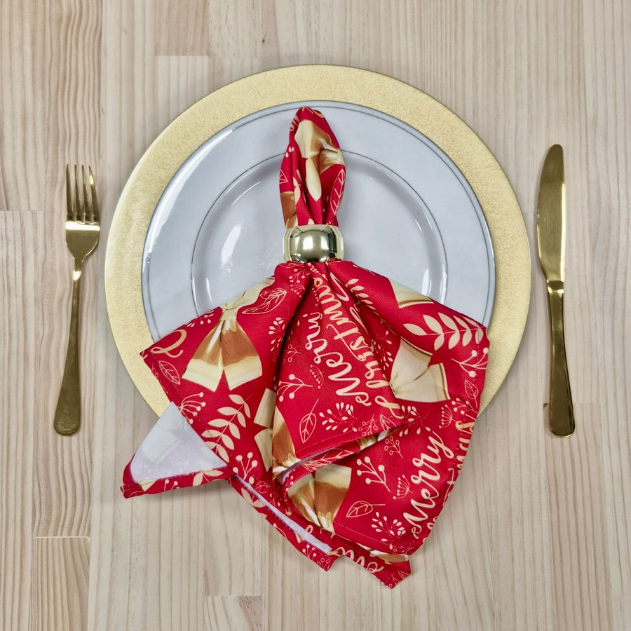 Christmas Cloth Napkins - Merry Christmas Gold Bows on Red (50x50cm)