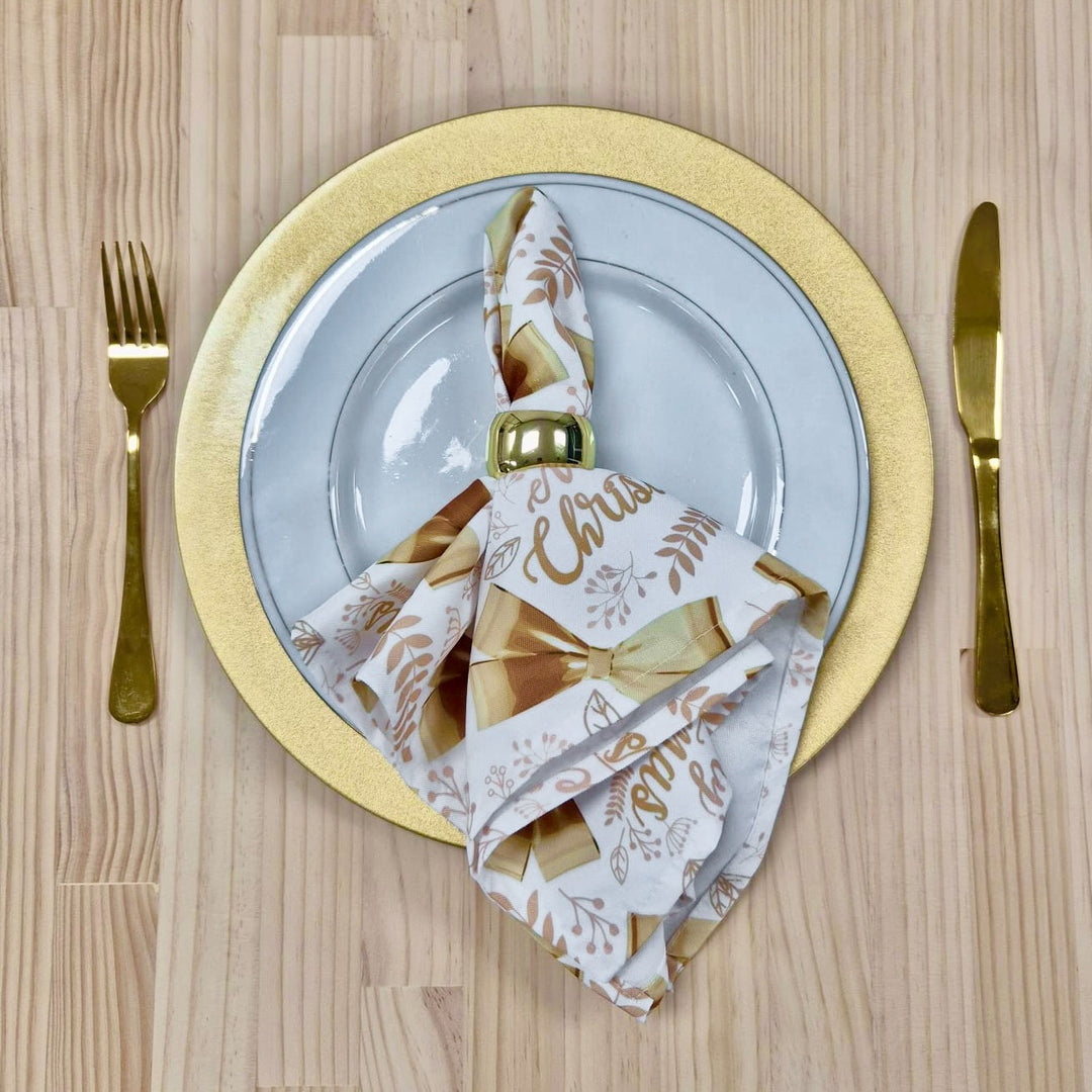 Christmas Cloth Napkins - Merry Christmas Gold Bows on White (50x50cm)