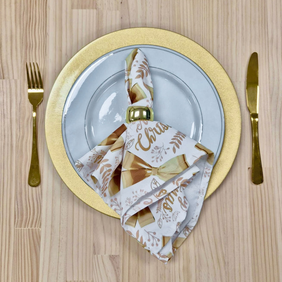 Christmas Cloth Napkins - Merry Christmas Gold Bows on White (50x50cm)