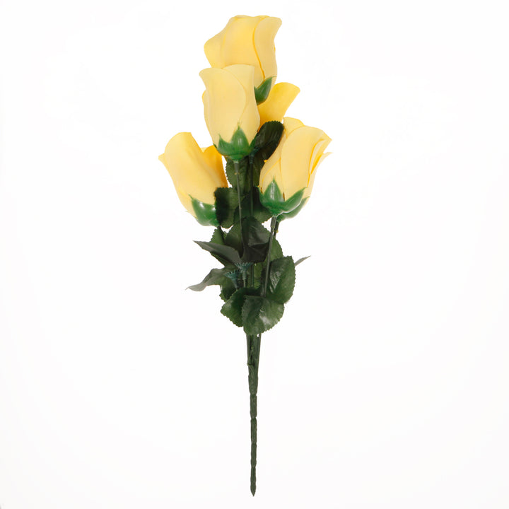 Artificial Silk Premium Rose Bud Bouquet - Yellow