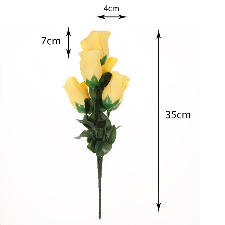 Artificial Silk Premium Rose Bud Bouquet - Yellow sizing