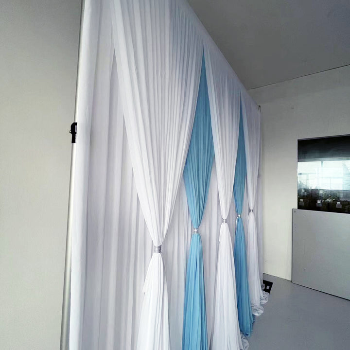 CLEARANCE Chiffon Draping Backdrop Curtain - White On Blue (3x3m)