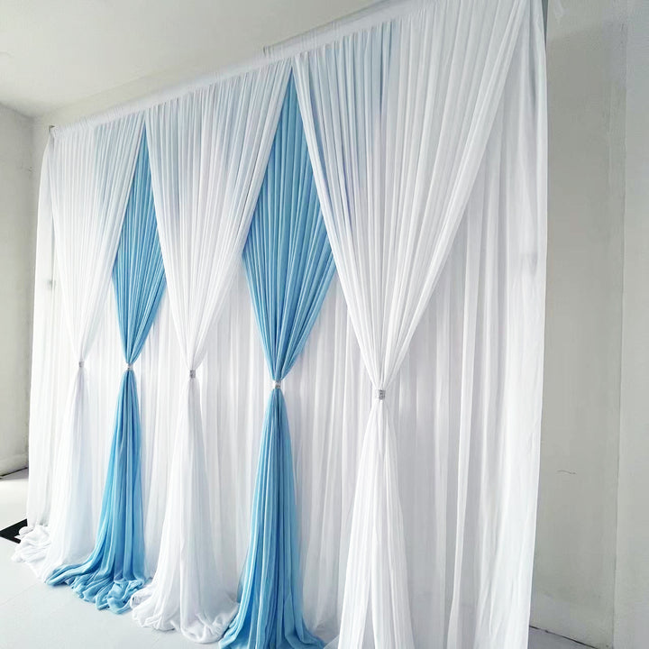 CLEARANCE Chiffon Draping Backdrop Curtain - White On Blue (3x3m)