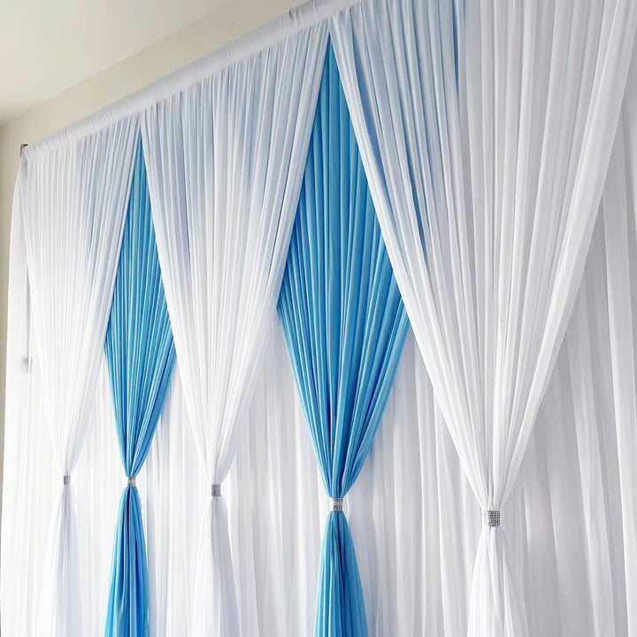 CLEARANCE Chiffon Draping Backdrop Curtain - White On Blue (3x3m)