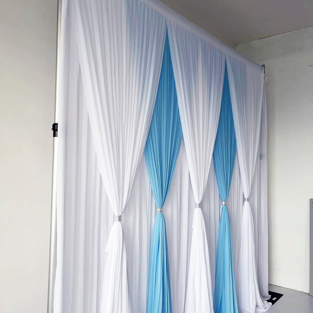CLEARANCE Chiffon Draping Backdrop Curtain - White On Blue (3x3m)