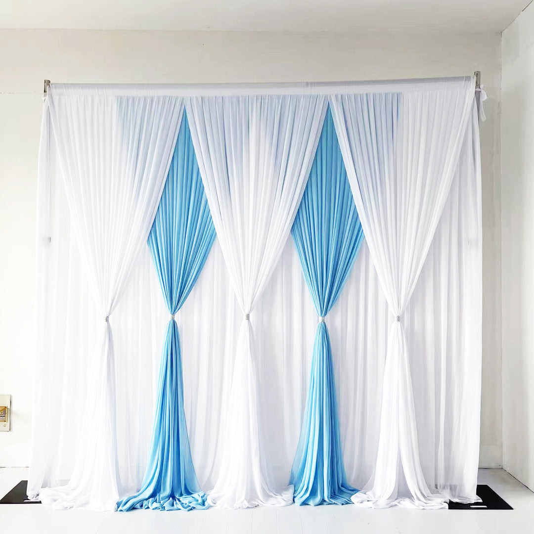 CLEARANCE Chiffon Draping Backdrop Curtain - White On Blue (3x3m)