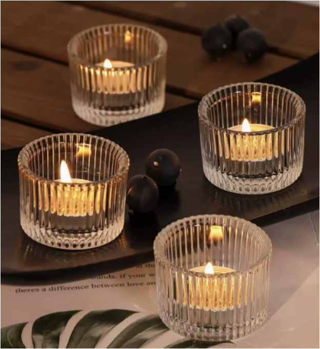 Ribbed Glass Tea Light Candle Holder
