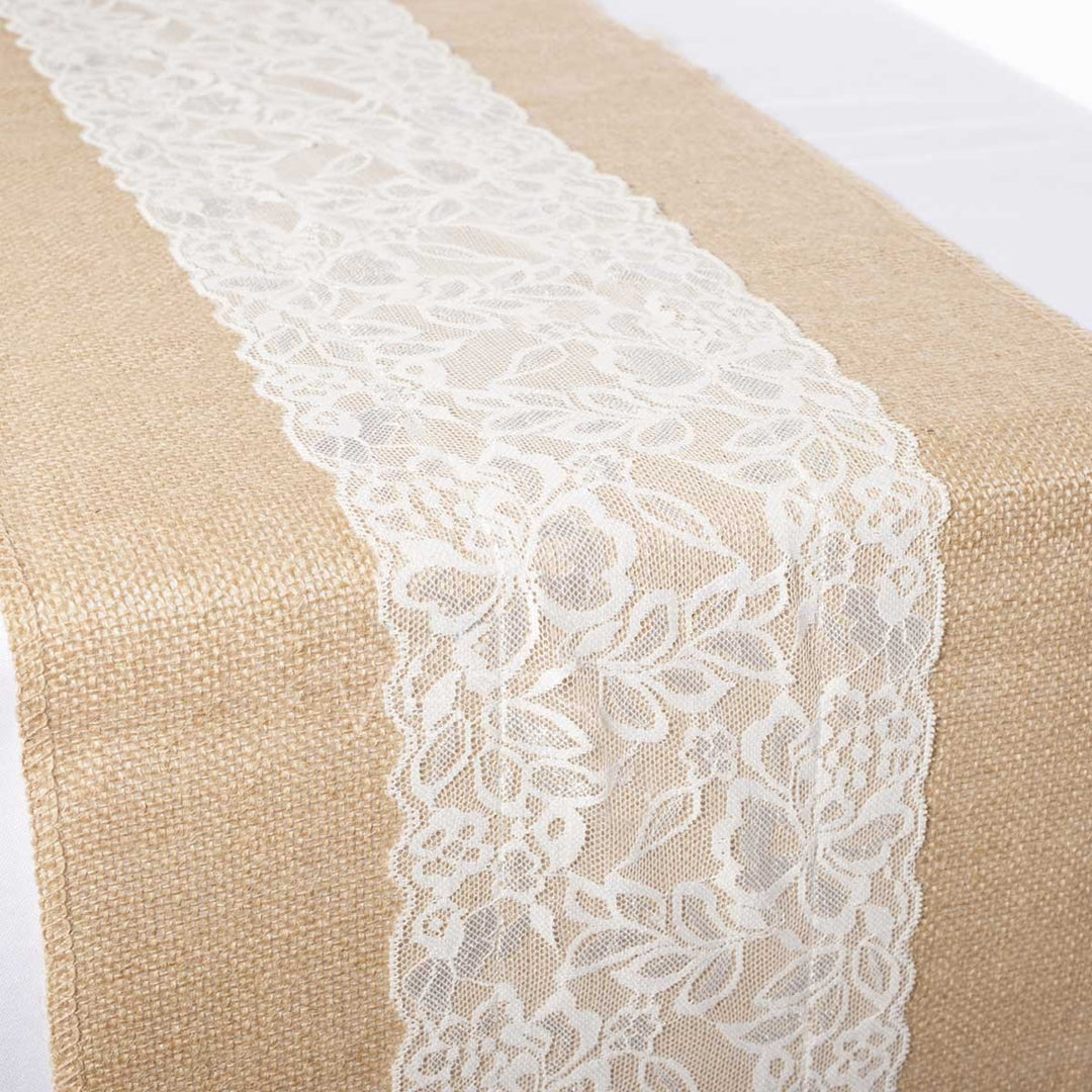 Hessian and Lace Table Runner (centre lace) 30cm x 275cm