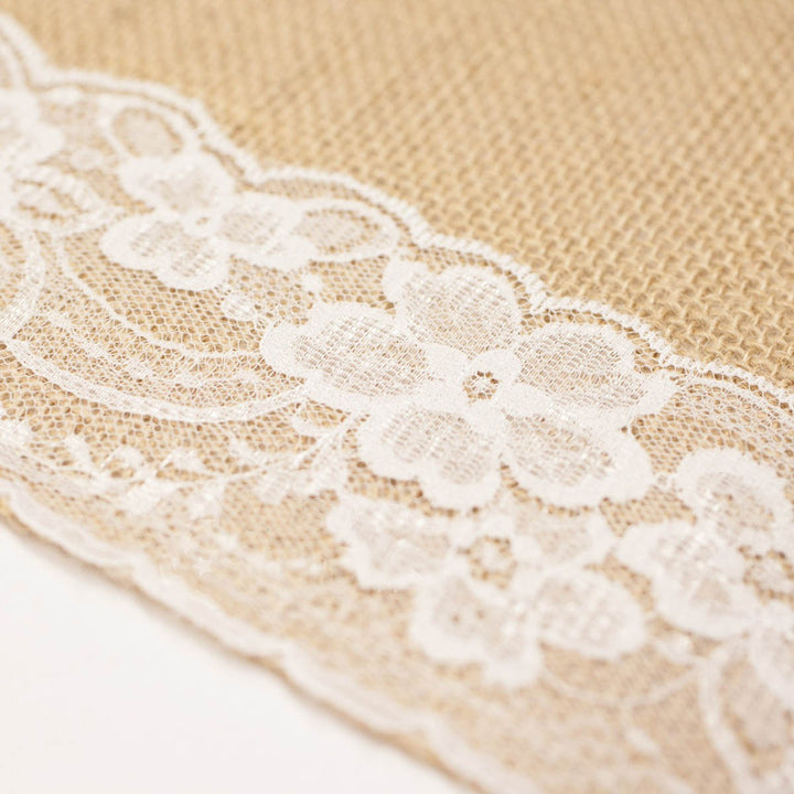 Hessian and Lace Table Runners (lace edging) 30cm x 275cm