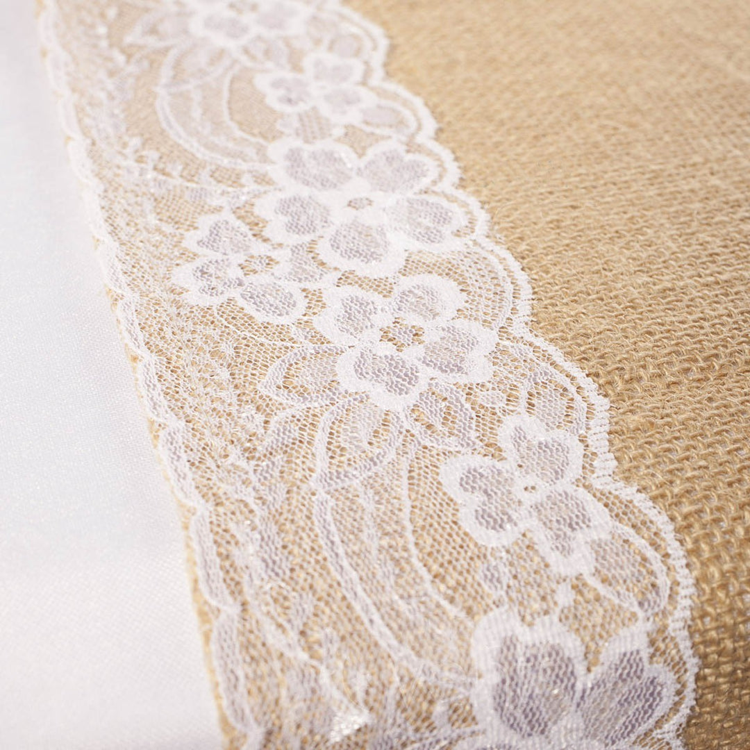 Hessian and Lace Table Runners (lace edging) 30cm x 275cm