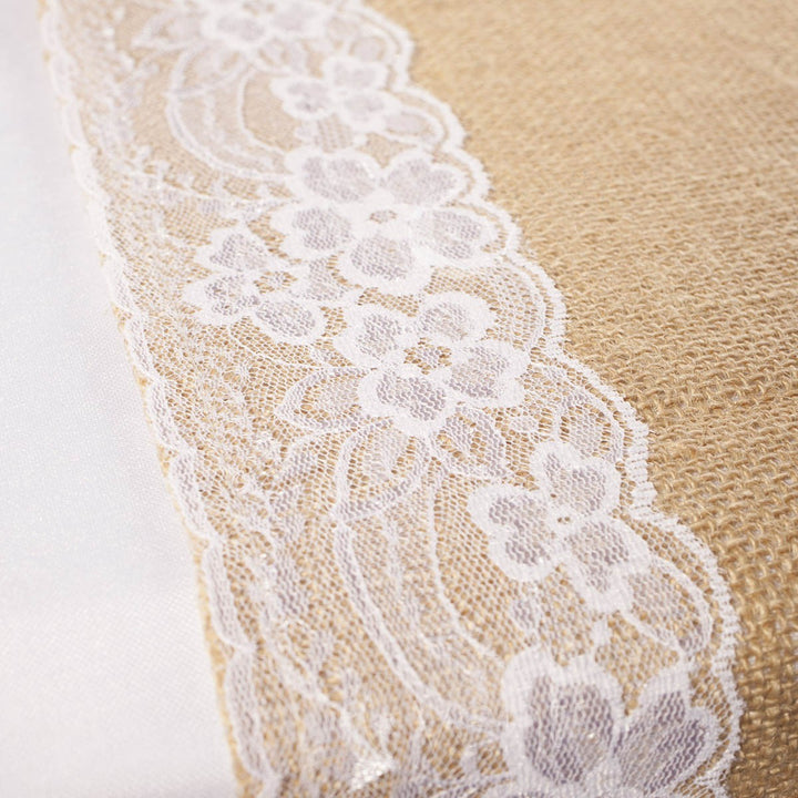 Hessian and Lace Table Runners (lace edging) 30cm x 275cm