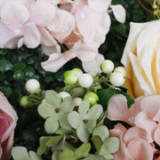 PREMIUM Flower Wall - Peony, Rose, Hydrangea & Box Hedge (Blush Pink, Peach, Cream, Green) Close Up 4